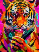 Tijger met ijsje op magenta achtergrond