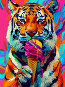 Tijger eet een ijsje in pop-art stijl