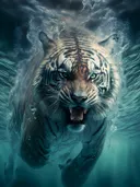 Tijger zwemmend onder water