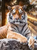 Tijger rustend op een rots in het bos