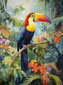 Toekan in dikke verfstreken, dieren schilderij