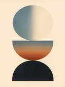 Totem in de stijl Geometric Earth, in gedempt blauwgrijs, romige crème en terracotta, met een diepzwart accent