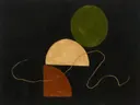 Totem in de stijl Geometric Earth, in olijfgroen, kaki en bleek zand, met een gebrande sienna als accent