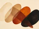 Transparante vlakken in de stijl Organic Geometry, in terracotta, roestoranje en romige crème, met een diepzwart accent