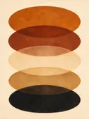 Transparante vlakken in de stijl Organic Geometry, in terracotta, roestoranje en romige crème, met een diepzwart accent