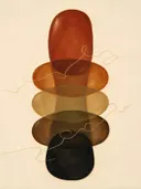 Transparante vlakken in de stijl Organic Geometry, in terracotta, roestoranje en romige crème, met een diepzwart accent