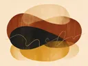 Transparante vlakken in de stijl Organic Geometry, in diep roest, mosterdgeel en romige crème, met een diepzwart accent