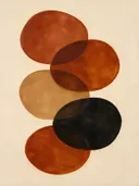 Transparante vlakken in de stijl Organic Geometry, in terracotta, roestoranje en romige crème, met een diepzwart accent