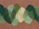 Transparante vlakken in de stijl Organic Geometry, in bosgroen, mos en bleek celadon, met een zacht crèmewit accent
