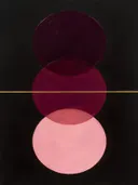 Transparante vlakken in de stijl Organic Geometry, in aubergine, diep magenta en zacht blos, met een dunne gouden lijn