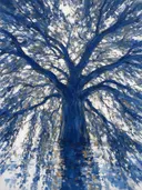 Schilderij: treurwilg onderaf in delftsblauw