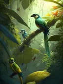 Kleurrijke tropische vogels in jungle