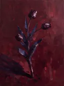 Schilderij van tulp in aubergine, in vlakke kleurvlakken