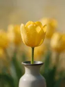 Fotografie van tulp in de dauw, goudgeel