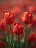 Fotografie van tulp in de dauw, vuurrood