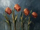 Schilderij van tulp van dichtbij in terracotta, in vlakke kleurvlakken