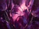 Schilderij van tulp van dichtbij in violet, in vlakke kleurvlakken