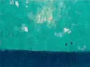 Abstract schilderij met het paletmes in turkoois en indigo