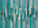 Abstract schilderij met het paletmes in turkoois en lavendel