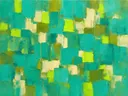 Abstract schilderij met het paletmes in turkoois en limoen