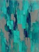 Abstract schilderij met het paletmes in turkoois en pruisisch blauw