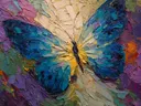 Schilderij van een turkoois-gouden vlinder in macro-stijl