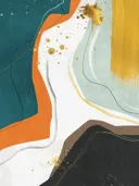 Abstract schilderij met turquoise vlakken en gouden spatten