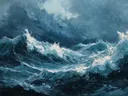Schilderij van een turquoise golf in zonlicht