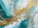 Abstract art deco schilderij in turquoise en goud