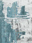 Abstract schilderij met turquoise penseelvlek en koraalrode spatten