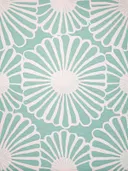 Abstract grafisch patroon met stralende schelp- of bloemvormen in turquoise en wit.