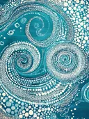 Abstract schilderij met turquoise spiraalpatroon