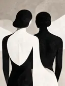 Twee figuren dicht bijeen in warmgrijs, mid-century modern schilderij