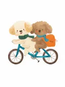 Twee hondjes op de fiets, dieren schilderij