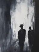 Film noir schilderij van twee mannen in de mist