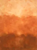 Twee vlakken in diep terracotta, kleurvelden schilderij, twee vlakken