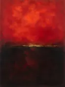 Kleurvelden schilderij, twee vlakken in vuurrood