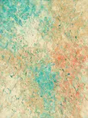 Action painting schilderij, twee vlakken (drip) in turkoois en zand