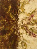 Twee vlakken Zwaai in diep kastanje en goud, action painting schilderij, twee vlakken (sweep)