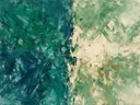 Action painting schilderij, twee vlakken (sweep) in diepgroen