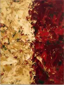 Action painting schilderij, twee vlakken (sweep) in granaatappel
