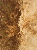 Action painting schilderij, twee vlakken (sweep) in karamel