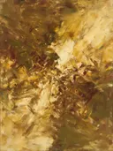 Twee vlakken Zwaai in kastanje en goud, action painting schilderij, twee vlakken (sweep)
