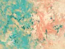 Action painting schilderij, twee vlakken (sweep) in turkoois en zand
