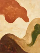 Twee vormen in terracotta en bruin, abstract schilderij met organische vormen