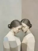 Twee vrouwen, olieverf in diep mist, schilderachtig olieverf schilderij, twee vrouwen