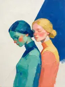 Twee vrouwen, olieverf in donker fel jade, schilderachtig olieverf schilderij, twee vrouwen