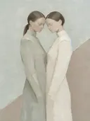 Twee vrouwen, olieverf in donker mist, schilderachtig olieverf schilderij, twee vrouwen