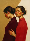 Twee vrouwen, olieverf in granaatappel, schilderachtig olieverf schilderij, twee vrouwen