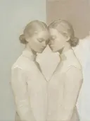 Twee vrouwen, olieverf in mist, schilderachtig olieverf schilderij, twee vrouwen